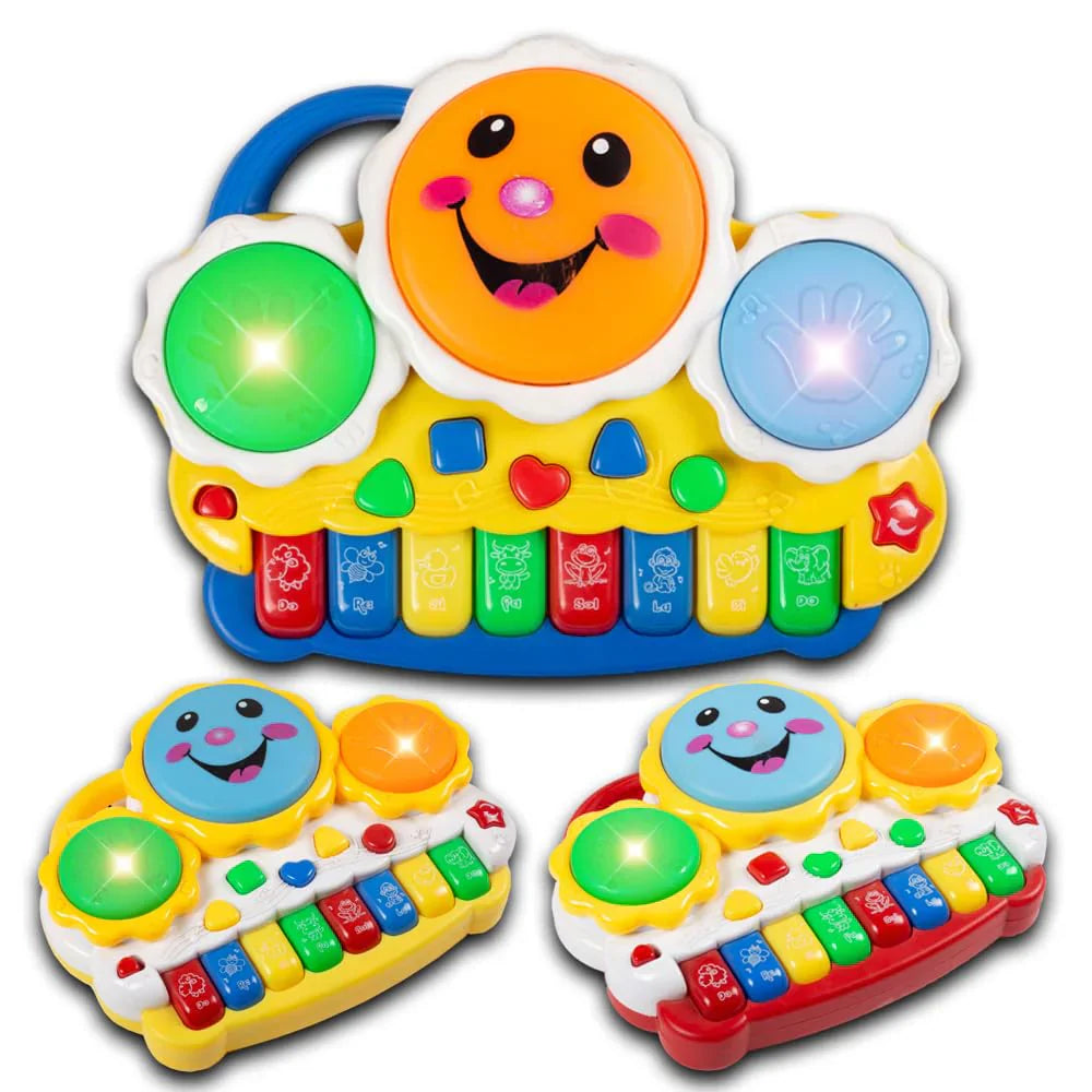 Drum Keyboard Musical Toys with Flashing Lights, Animal Sounds and Songs, Multi Color - Tuno Toys