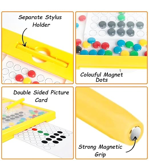 Magnetic Dot Art Drawing Board For Toddlers | Indoor Mini Doodle Board With Magnetic Pen & Beads - Tuno Toys