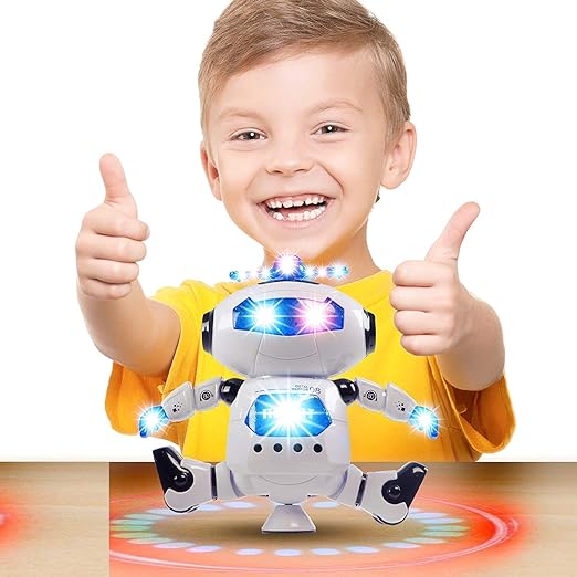 Dancing Naughty Robot with 3D Flashing Lights & Music for Kids, Battery Operated, Multi Color (360 Degree Dancing Smart Robot) - Tuno Toys