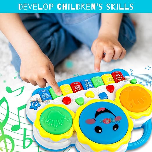 Drum Keyboard Musical Toys with Flashing Lights, Animal Sounds and Songs, Multi Color - Tuno Toys