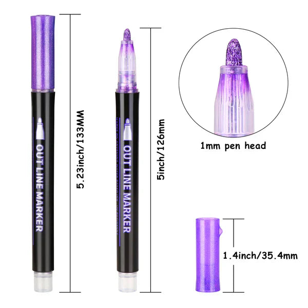 Outline Metallic Marker Pens, Perfect for Birthday Greeting, Drawing, Scrapbooks, Posters, Rock Paintings, DIY Art Crafts - Tuno Toys