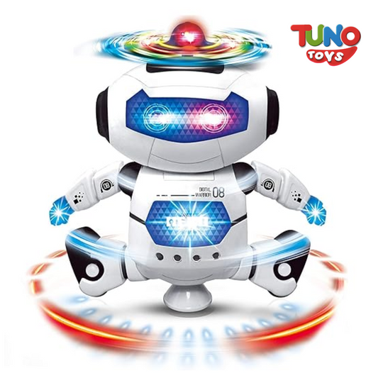 Dancing Naughty Robot with 3D Flashing Lights & Music for Kids, Battery Operated, Multi Color (360 Degree Dancing Smart Robot) - Tuno Toys