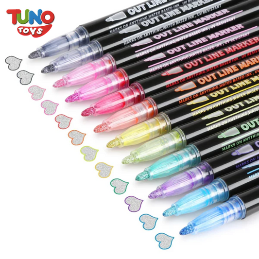 Outline Metallic Marker Pens, Perfect for Birthday Greeting, Drawing, Scrapbooks, Posters, Rock Paintings, DIY Art Crafts - Tuno Toys