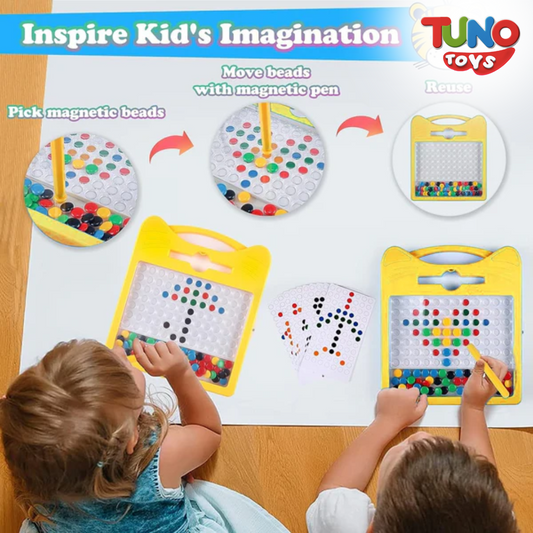Magnetic Dot Art Drawing Board For Toddlers | Indoor Mini Doodle Board With Magnetic Pen &amp; Beads - Tuno Toys