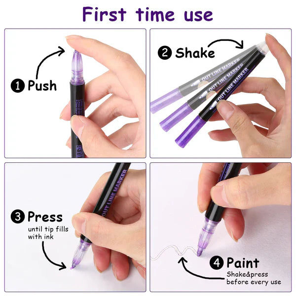 Outline Metallic Marker Pens, Perfect for Birthday Greeting, Drawing, Scrapbooks, Posters, Rock Paintings, DIY Art Crafts - Tuno Toys