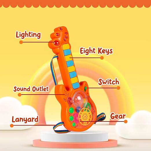 Battery Operated Musical Toy Guitar with 8 Keys & 3D Gear & Flash Light Effects for Kids/Baby/Girls/Boys/Gifts/Toddlers - Tuno Toys