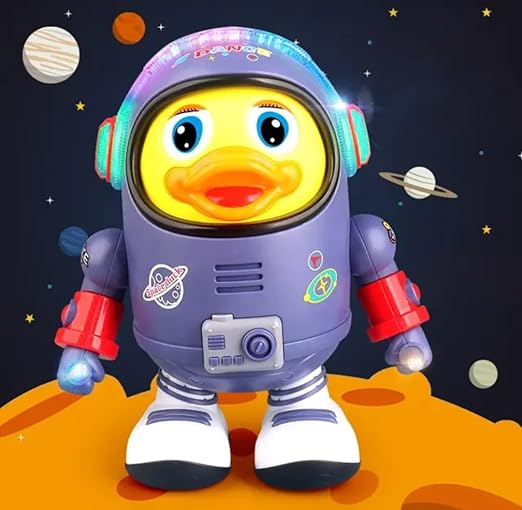 Dancing Space Duck Toy Battery Operated Toy Figure with Lights and Sounds, Dancing Robot with Space Elements Designed for Infants,Babies,Kids (Pack of 1) - Tuno Toys