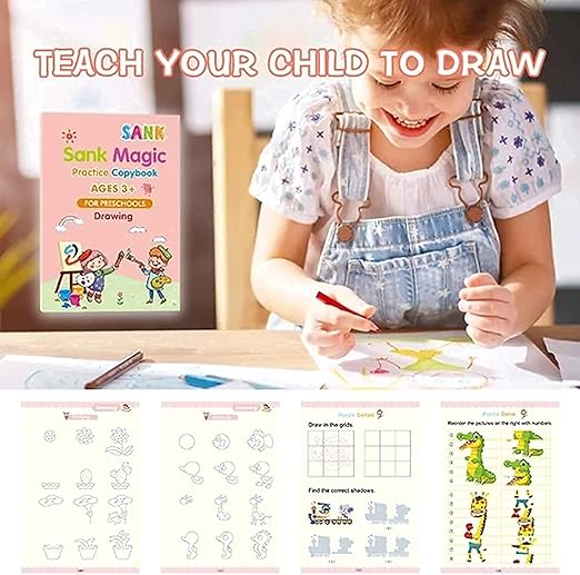 Fun Learning Combo Set for Kids | Sank Magic book Set (set of 4) + LCD Colour Writing Tablet 8.5Inch & 14000+ Printable Worksheets PDF Free** - Tuno Toys