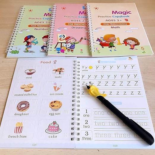 Fun Learning Combo Set for Kids | Sank Magic book Set (set of 4) + LCD Colour Writing Tablet 8.5Inch & 14000+ Printable Worksheets PDF Free** - Tuno Toys