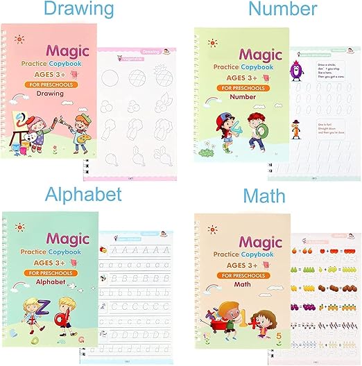 Fun Learning Combo Set for Kids | Sank Magic book Set (set of 4) + LCD Colour Writing Tablet 8.5Inch & 14000+ Printable Worksheets PDF Free** - Tuno Toys