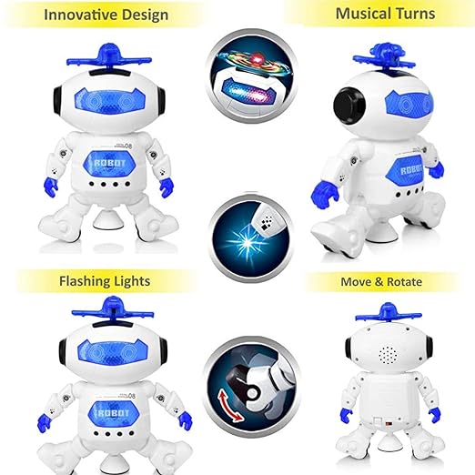 Dancing Naughty Robot with 3D Flashing Lights & Music for Kids, Battery Operated, Multi Color (360 Degree Dancing Smart Robot) - Tuno Toys