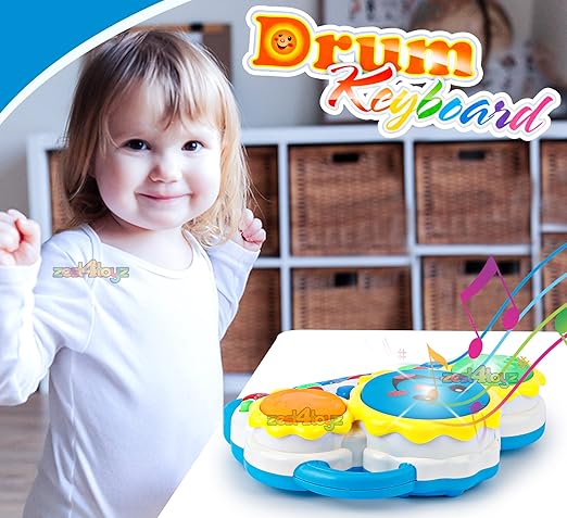 Drum Keyboard Musical Toys with Flashing Lights, Animal Sounds and Songs, Multi Color - Tuno Toys