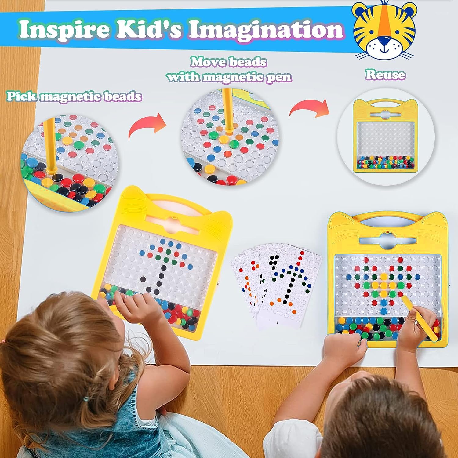 Magnetic Dot Art Drawing Board For Toddlers | Indoor Mini Doodle Board With Magnetic Pen &amp; Beads - Tuno Toys