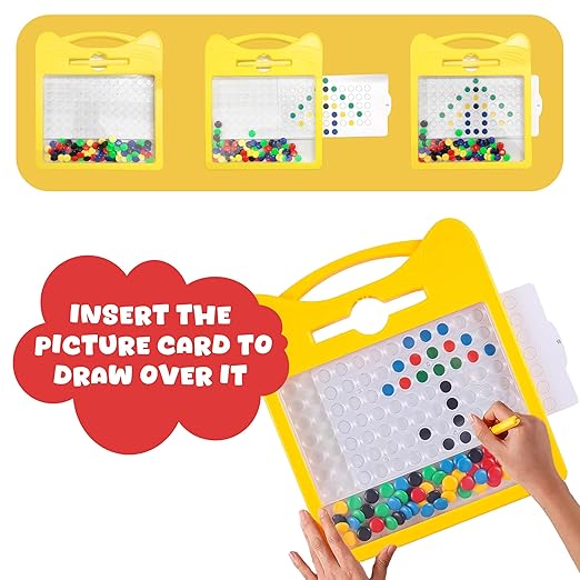 Magnetic Dot Art Drawing Board For Toddlers | Indoor Mini Doodle Board With Magnetic Pen &amp; Beads - Tuno Toys