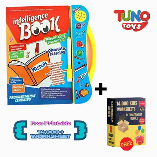 Intelligence E-Book for Kids - Advanced Educational Learning Sound Book (2+ Years) + Free 14000+ Digital Printable Worksheets PDF Tuno Toys