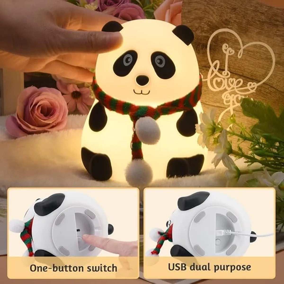 Cute Silicone Panda Night Lamp – Soft USB Rechargeable & LED Light for Kids & Home Decor - Tuno Toys