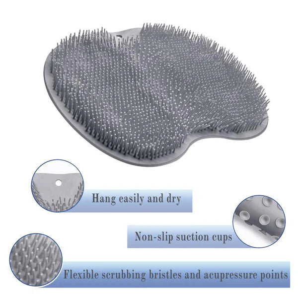Silicone Shower Foot Scrubber Mat with Wall-Mounted Suction Cups.