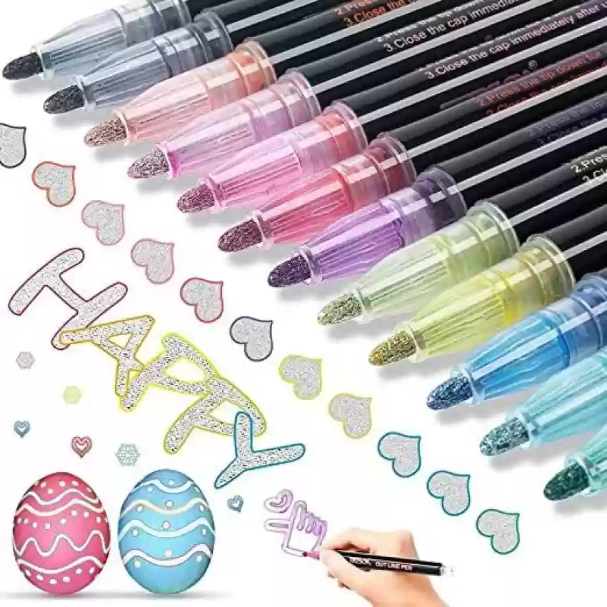 Outline Metallic Marker Pens, Perfect for Birthday Greeting, Drawing, Scrapbooks, Posters, Rock Paintings, DIY Art Crafts - Tuno Toys
